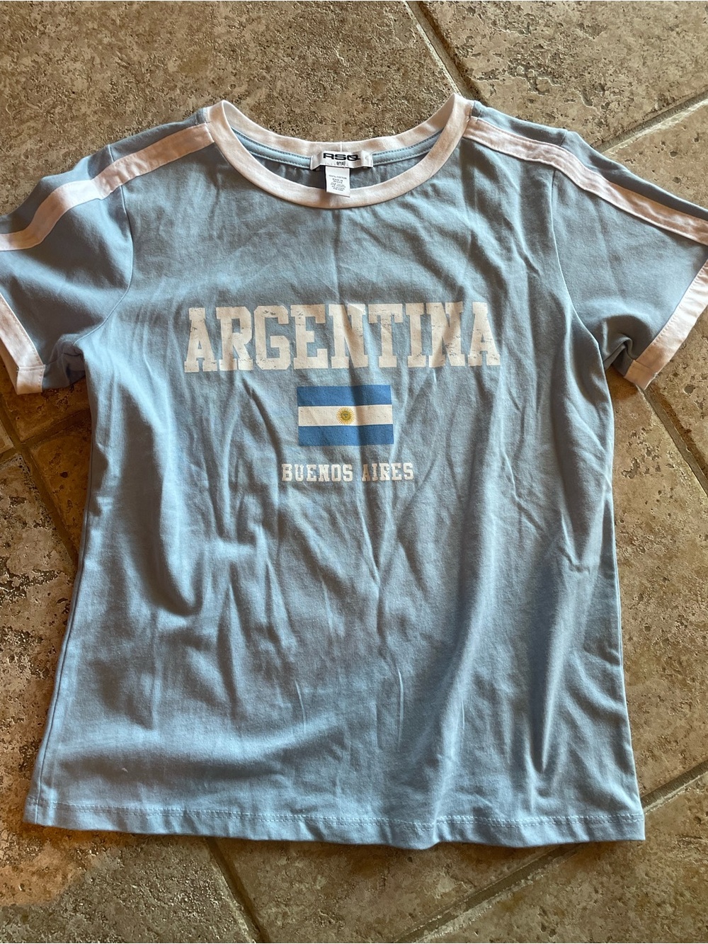 RSQ Light Blue Argentina Graphic Tee with White Trim